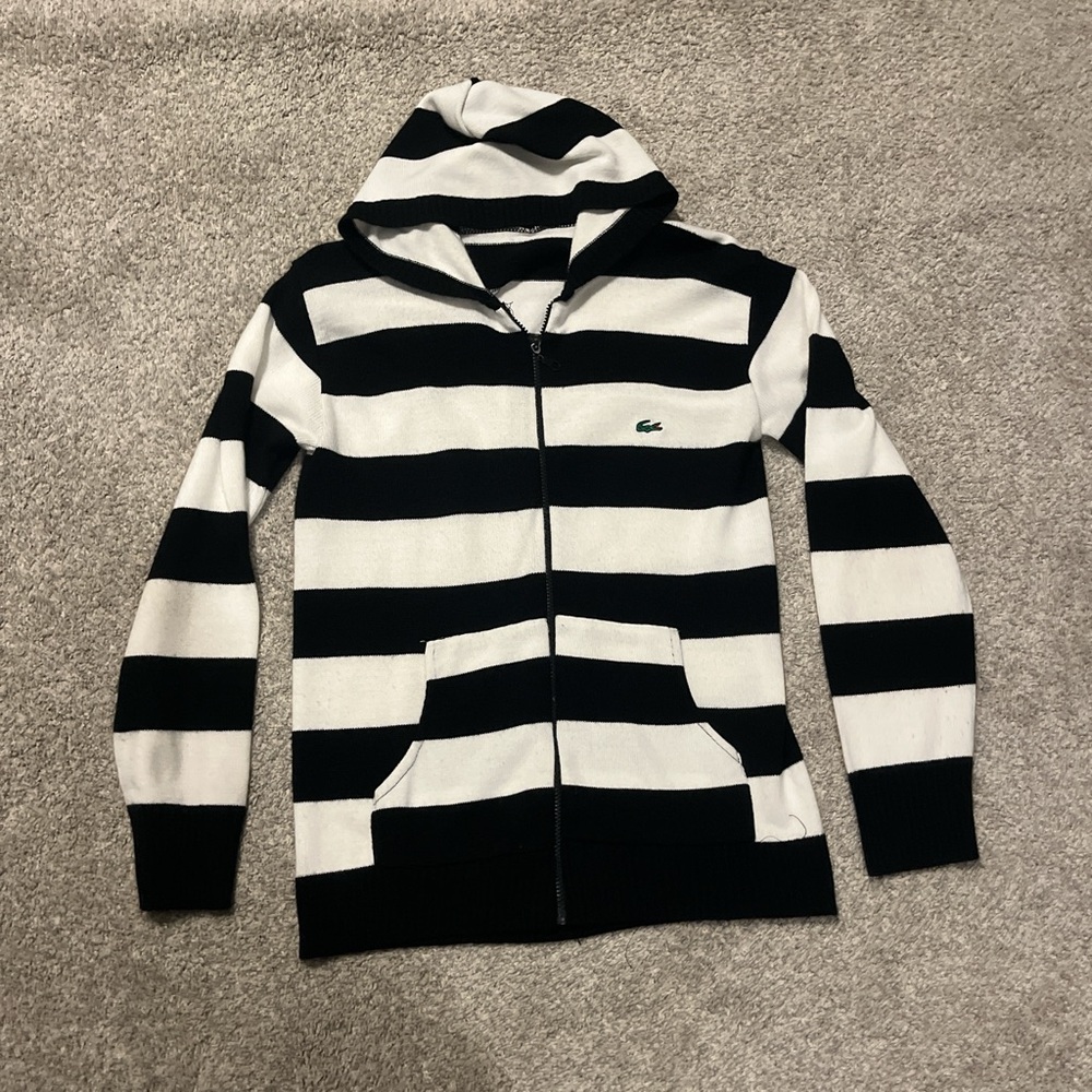 Lacoste Black and White Striped Hoodie